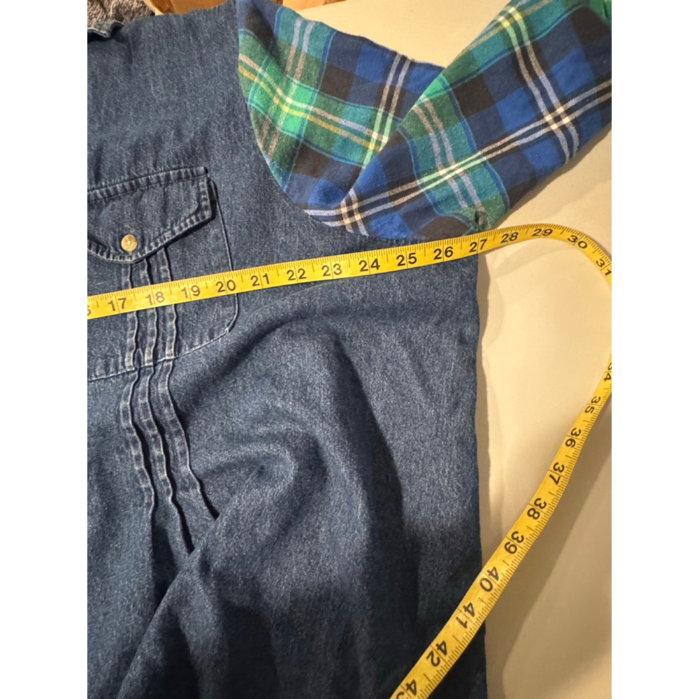 Women's Country Store Plus 2X Blue Denim Plaid Sleeve Button Down Shirt - Picture 10 of 11